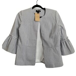 NWT Blue Striped Seersucker Bell Sleeve Open Blazer Jacket S Coquette Preppy